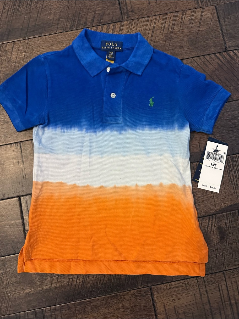 Ralph Lauren Boys Blue White Orange Dip-Dye Polo